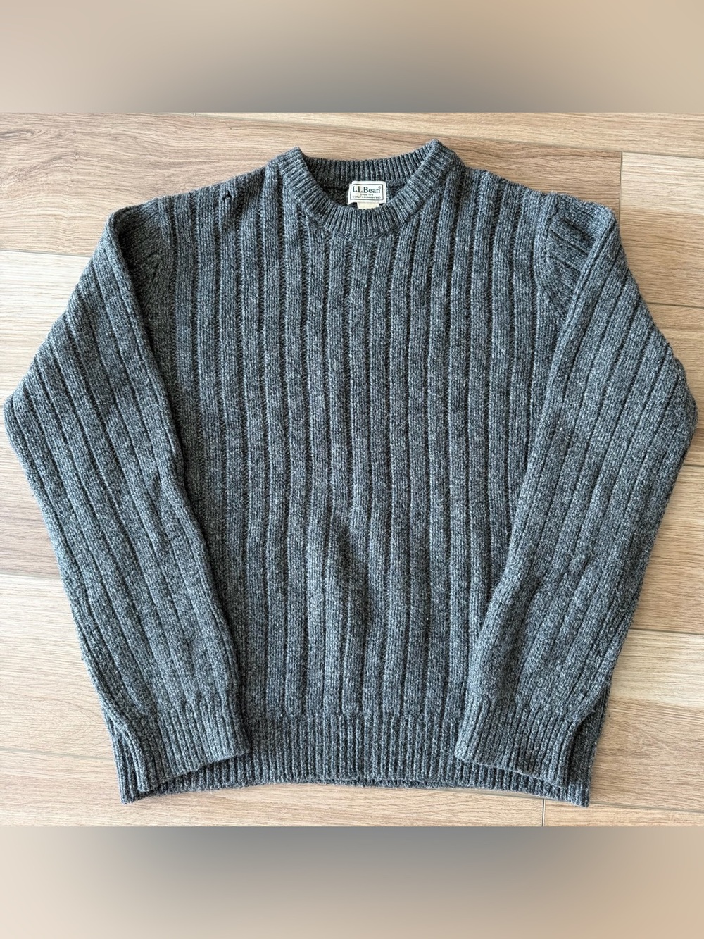 L.L. Bean Grey Lambs Wool Men’s Crewneck Sweater